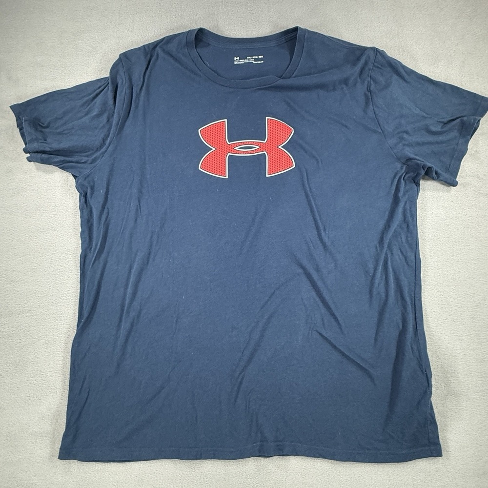 Under Armour T-Shirt Mens 4XL Short Sleeve Active Navy Blue Big Logo HeatGear